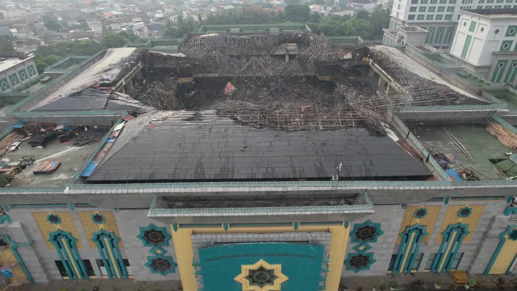 Drone footage shows collapsed dome of Jakarta mosque after badly fire