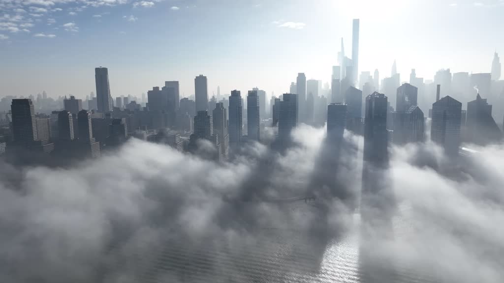 Spectacular drone video shows fog moving along Hudson River of New York