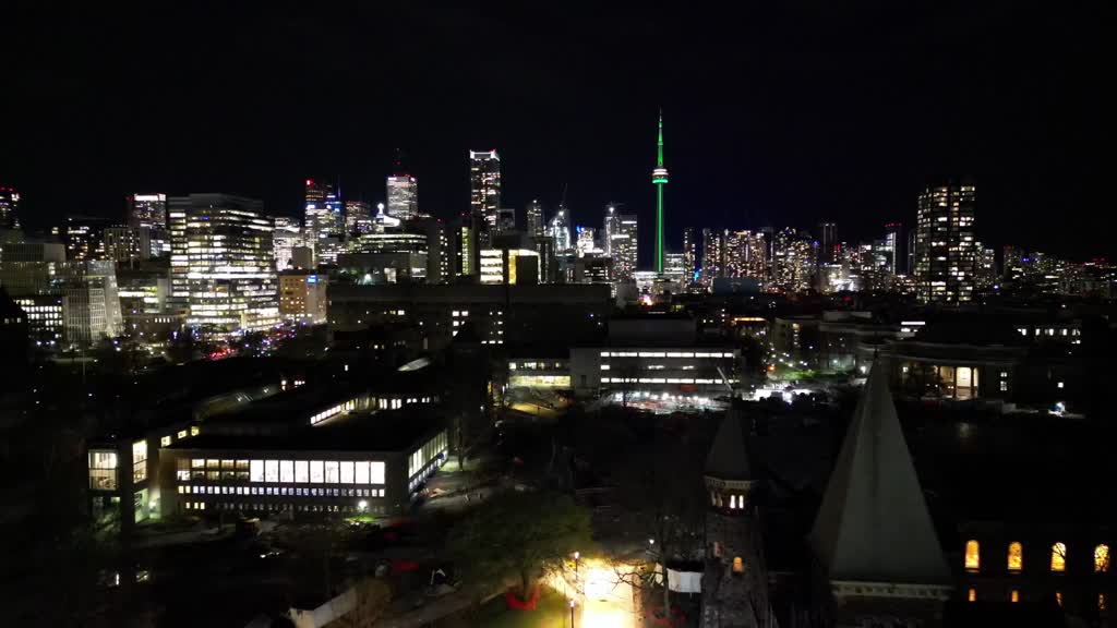 Drone captures Canada’s Toronto with glowing city lights at night