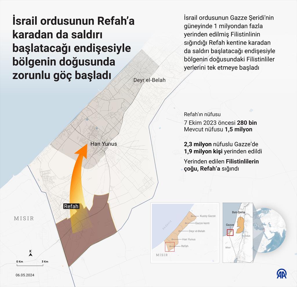 İsrail ordusunun Refah’a karadan da saldırı başlatacağı endişesiyle bölgenin doğusunda zorunlu göç başladı