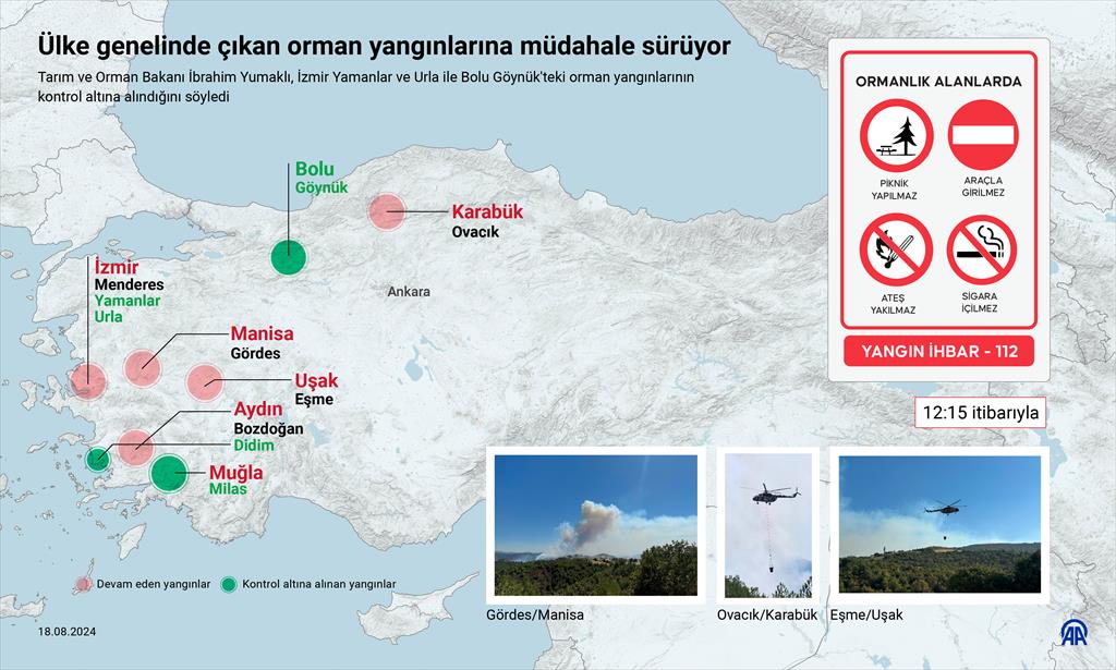 Ülke genelinde çıkan orman yangınlarına müdahale sürüyor