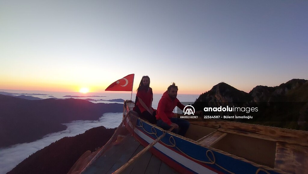 Boat for "sea of clouds" in a highland at 2,700m. altitude in Turkey's Rize