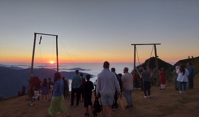 Boat for "sea of clouds" in a highland at 2,700m. altitude in Turkey's Rize