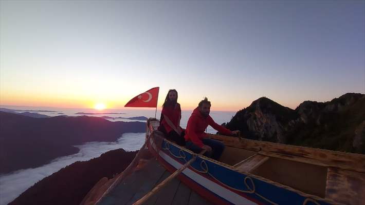 Boat for "sea of clouds" in a highland at 2,700m. altitude in Turkey's Rize
