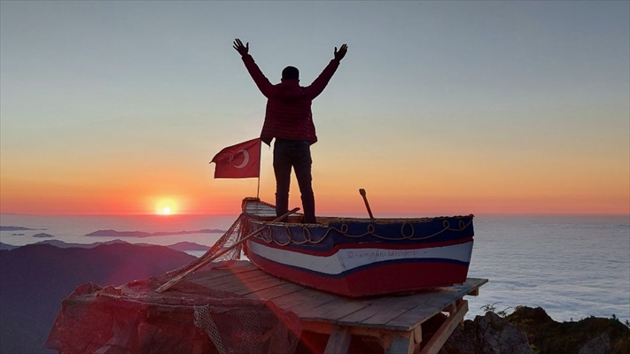 Boat for "sea of clouds" in a highland at 2,700m. altitude in Turkey's Rize