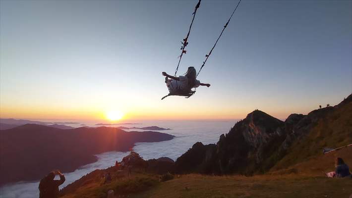 Boat for "sea of clouds" in a highland at 2,700m. altitude in Turkey's Rize