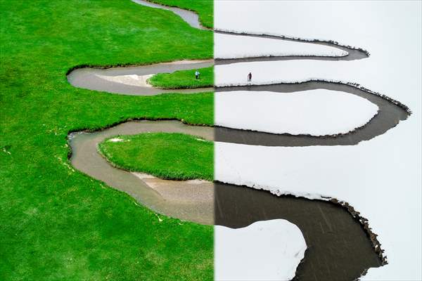 Winter and summer views of meanders